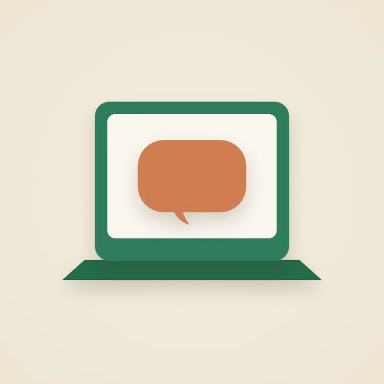 Ilustracja laptopa z dymkiem rozmowy – psychoterapia online